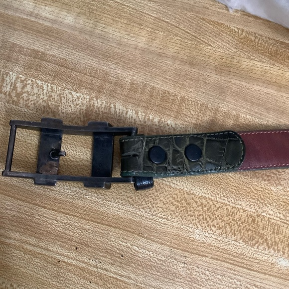 Pat Areias Men’s Belt Sz 30 Dark Green Alligator Leather Silver 925 Heavy Buckle - Picture 7 of 14